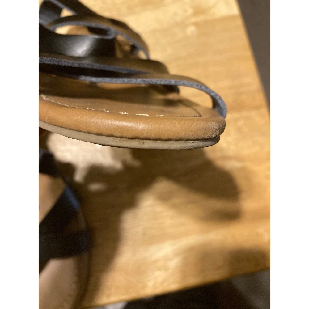 New Directions Womens Strappy Wedge Sandals Black Faux Leather‎ Size 9 Low Heel